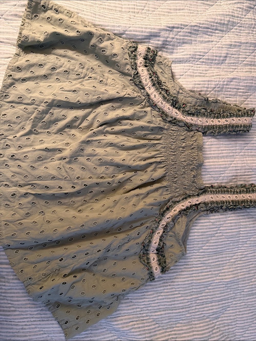 Smocked Eyelet Tank Top in Sage Green - Picture 4 of 6